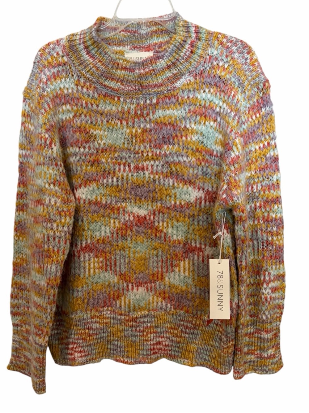 78 & Sunny new with Multicolor Knit Crew Sweater in Yellow, Pink & Blue medium
